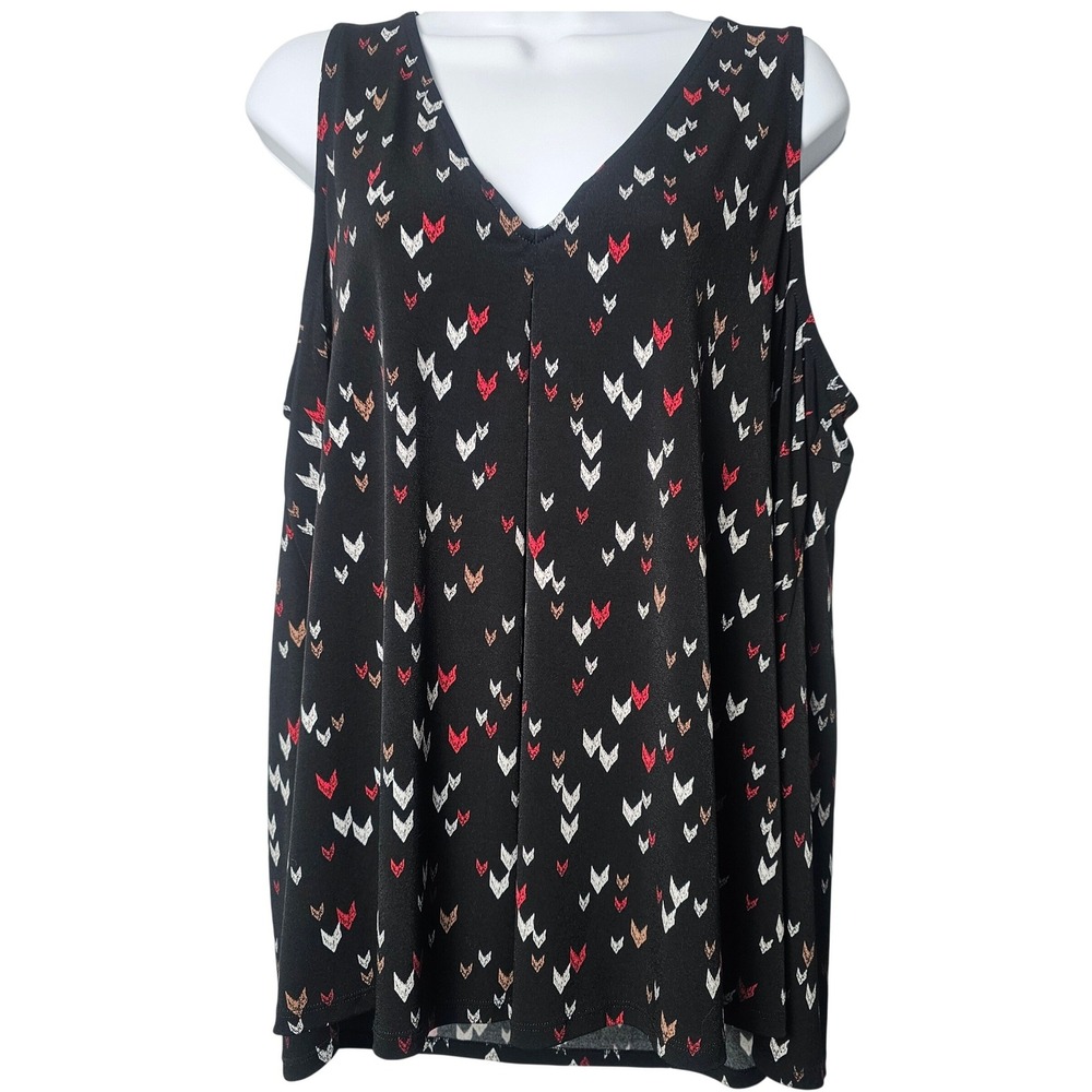 Torrid Black Arrow Print Sleeveless Blouse V Neck Flowy Top 1‎ (1X) Boho Career